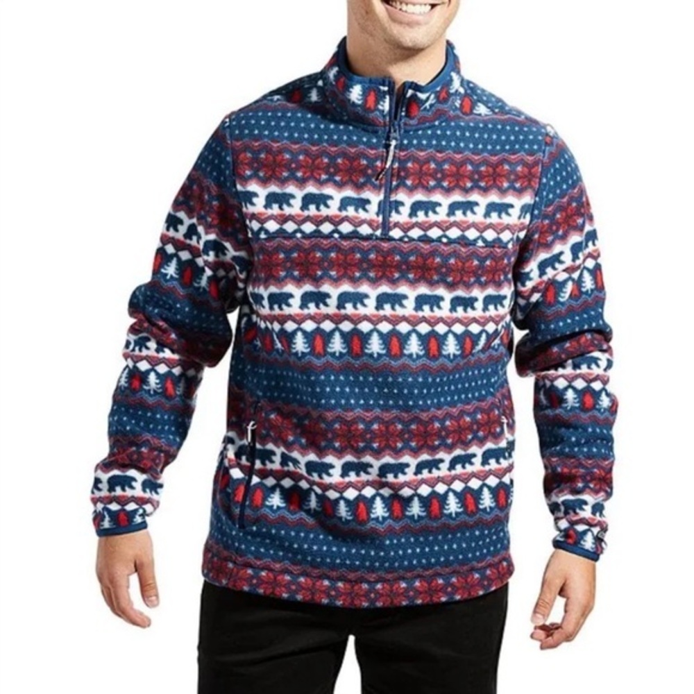 Chubbies sweater 1/4 zip up pullover fleece beary wild holiday winter Small